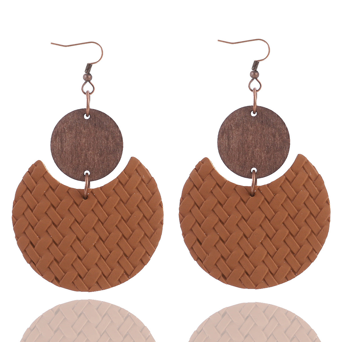 Wholesale Crescent Shaped Leather Plaid Braid Pattern Colorful Earrings